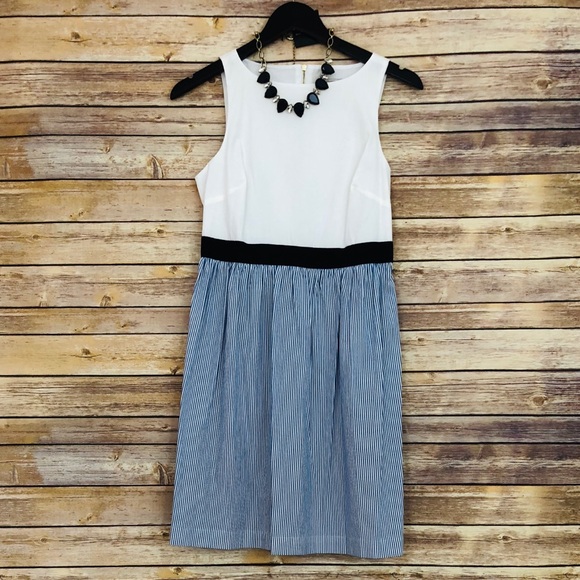 LOFT Dresses & Skirts - NWOT- Loft Blue & White Banded Waist Dress